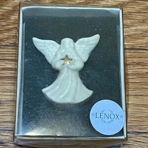 Vintage Lenox White Porcelain Angel Pin with Gold Heart